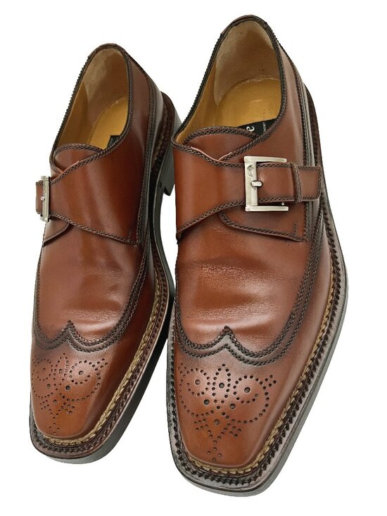 $2500 A. Testoni NORVEGESE Goodyear Mens Monkstrap Wingtip Shoes US 9 /UK 8 /42 main image 6